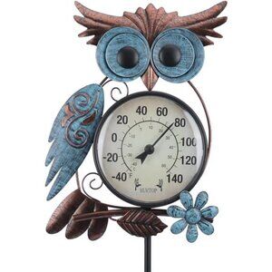 42 Inch Metal Owl Garden Stake Outside Wall Thermometer for Patio, Yard and Gard